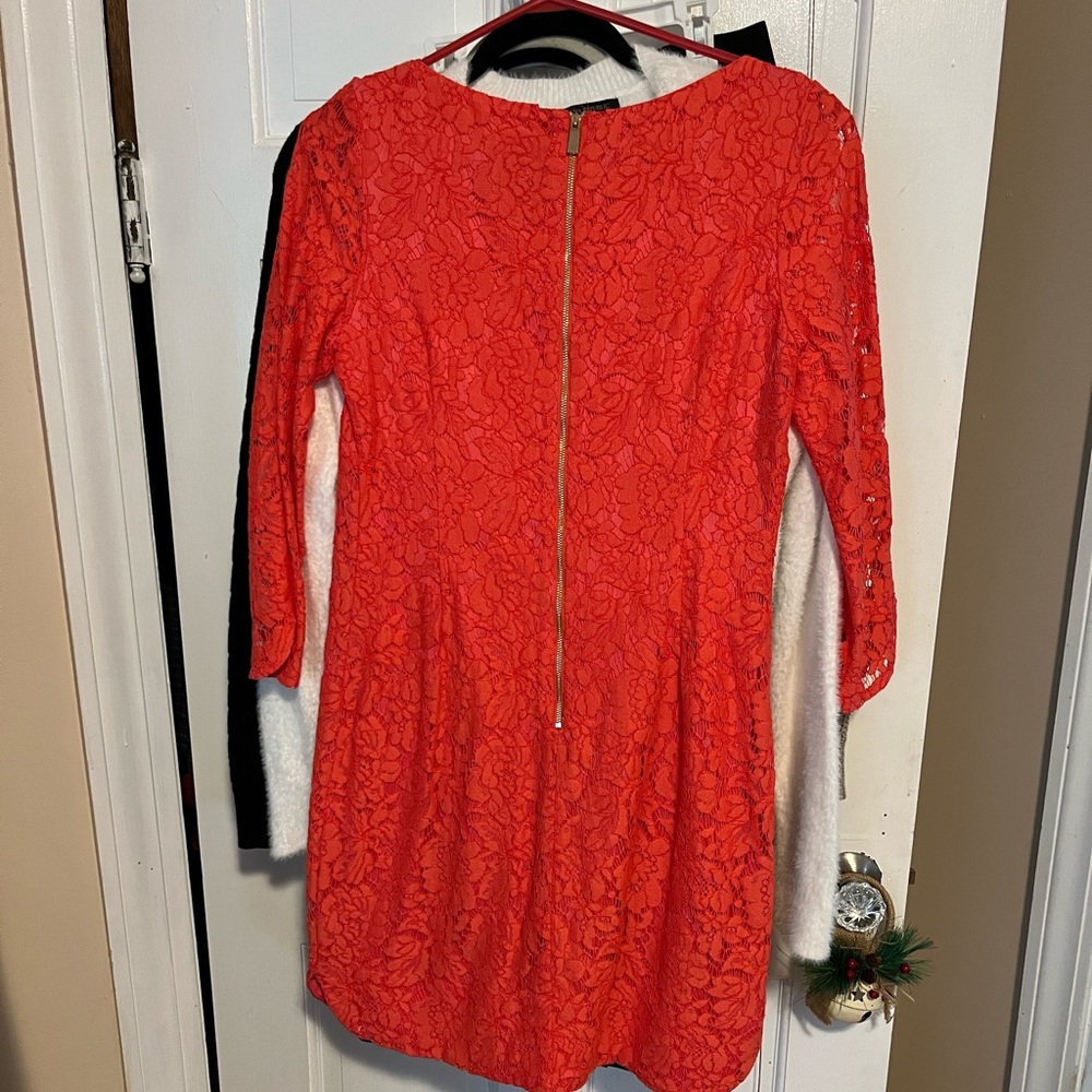 Women’s Vince Camuto Orange Lace Dress knee length quarter sleeve size 6